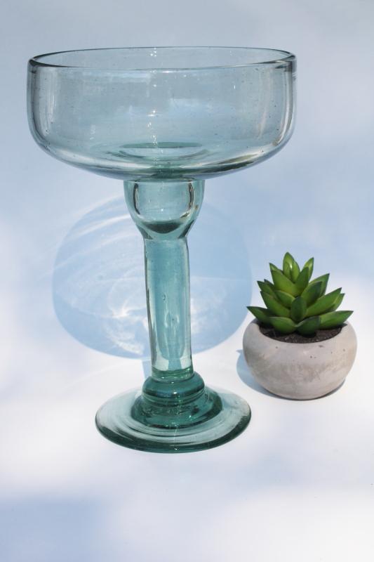 giant oversized margarita glass, green recycled hand blown glass cocktail bar decor