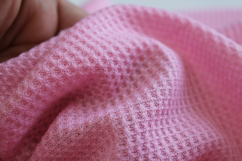 girly pink poly knit thermal fabric w/ waffle texture for retro tshirts, 1990s vintage