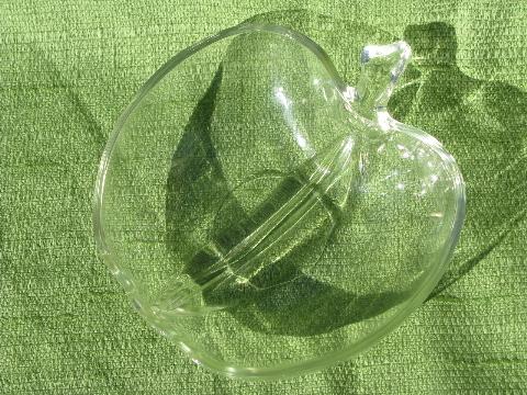 glass apple shape divided bowl, vintage orchard crystal pickle dish