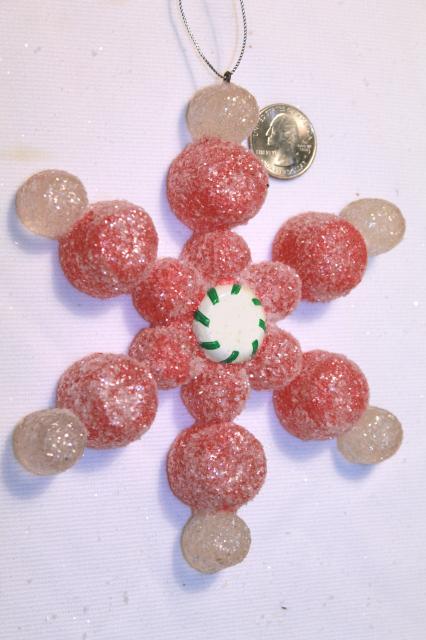 glitter plastic candy Christmas garland & stars, kitschy retro candyland holiday tree decorations