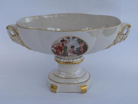 goddesses & cupid 1940s - 50s vintage china flower urn, mantel or console bowl