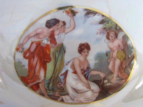 goddesses & cupid 1940s - 50s vintage china flower urn, mantel or console bowl