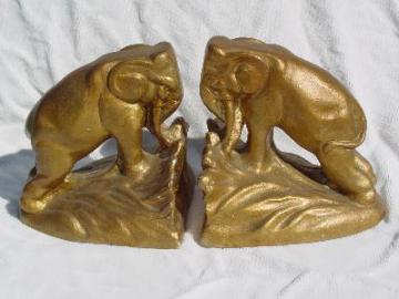 gold lucky elephant chalkware / plaster bookends