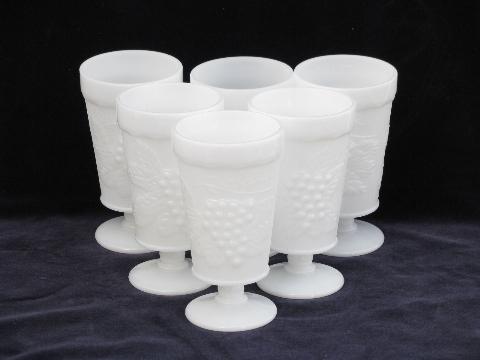 grapes milk glass, vintage Anchor Hocking footed tumblers