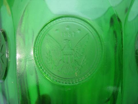 green Fostoria coin glass pattern quart pitcher, vintage green color