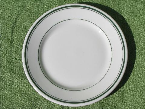 green band white ironstone restaurant ware, 1945 Warwick china plates