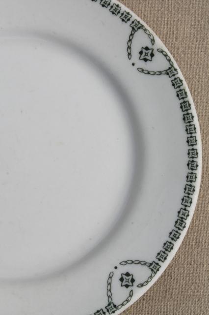 green border white ironstone sandwich or pie plates, vintage railroad / restaurant china