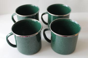green graniteware enamel ware metal camp cups, set of four coffee mugs