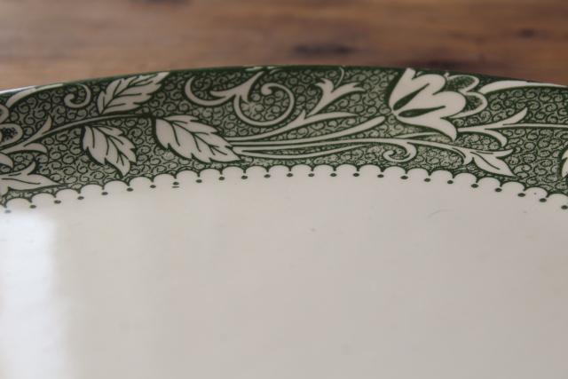 green leaf floral band border transferware china platter, mid-century vintage USA pottery