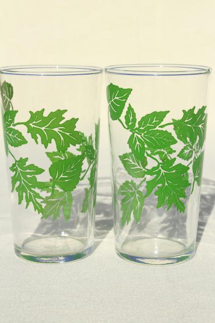 green leaves pattern vintage drinking glasses, vintage swanky swigs, 40s 50s kitchen glassware