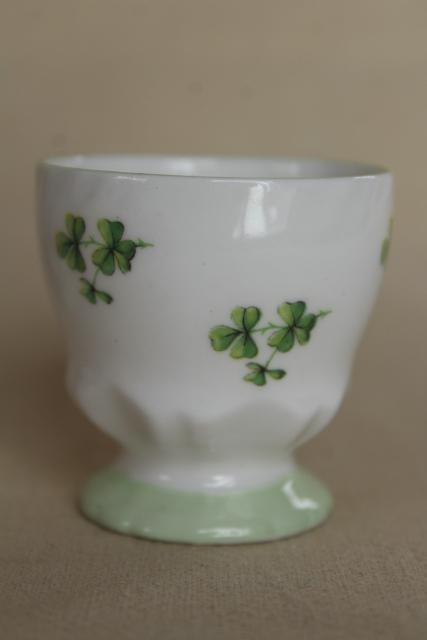 green shamrock clover egg cups, vintage fine bone china Queen's England