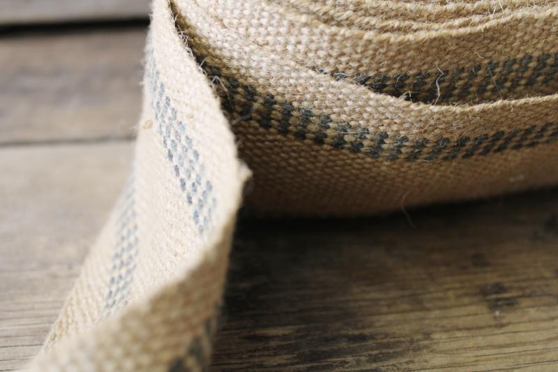 grey blue stripe jute webbing for upholstery projects, upcycle crafts farmhouse style