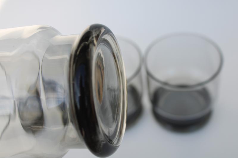grey smoke glass tumblers, mod vintage bar glassware set of drinking glasses