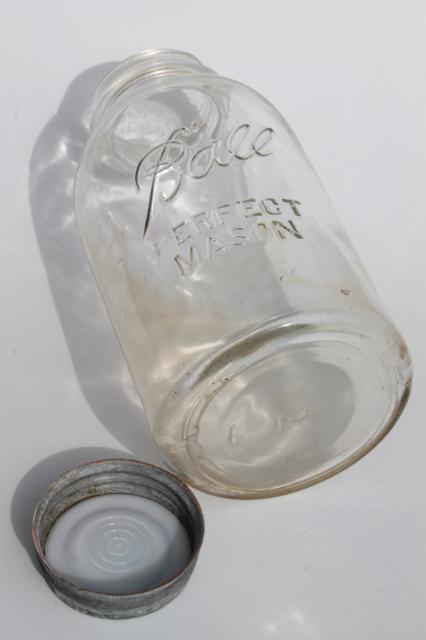 half gallon vintage Ball Perfect Mason jar, large pickle / fruit canning jar w/ metal lid