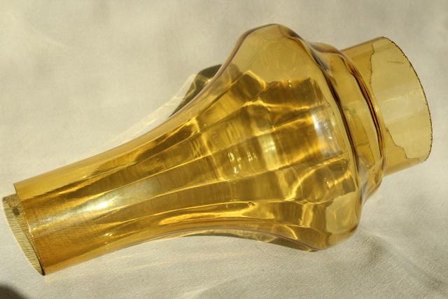 hand blown Mexican art glass lamp chimney, vintage Spanish revival amber glass light shade