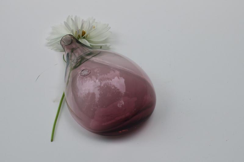 hand blown amethyst glass bubble wall pocket, ivy vase for propagating plant cuttings