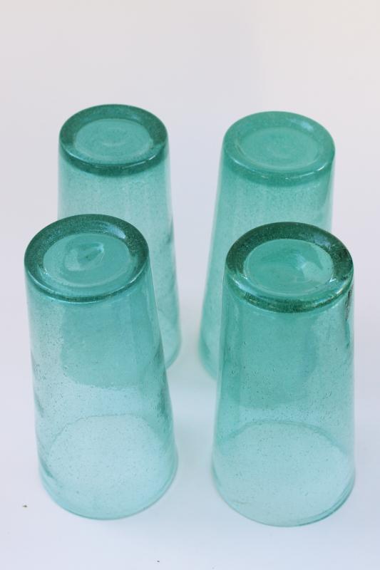 hand blown aqua green recycled glass tumblers, tall drinking glasses