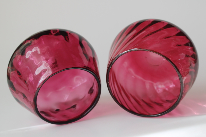 hand blown cranberry glass candle holder luminaries or chunky tumbler vases, vintage Pilgrim glass