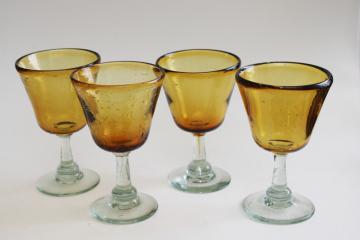 hand blown glass cocktail glasses, amber & recycled green glass bar ware
