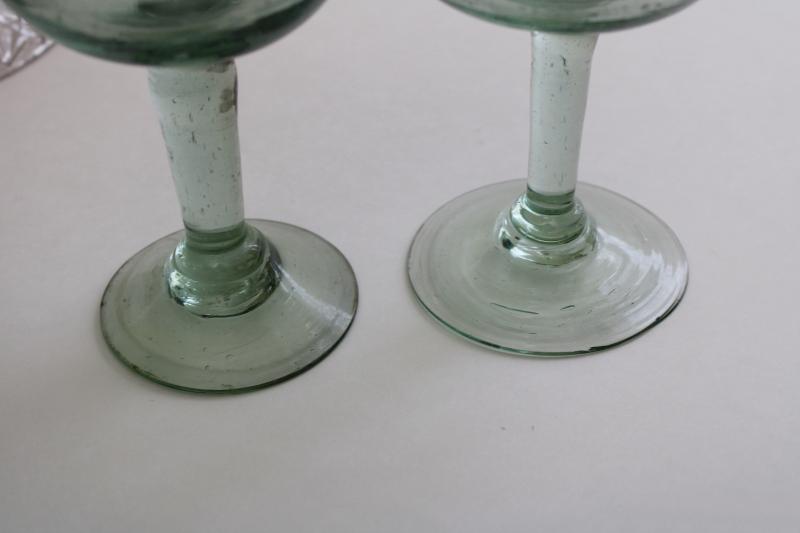 hand blown glass goblets, pale sea green recycled glass stemware, eco friendly