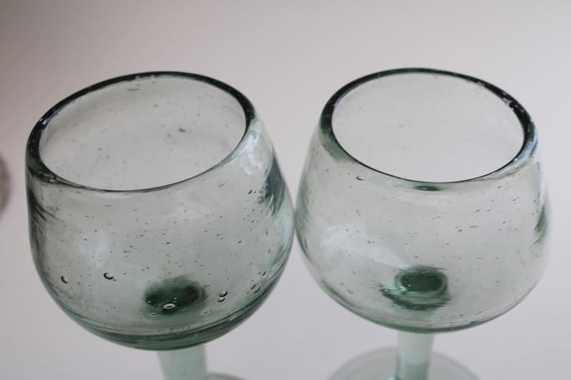 hand blown glass goblets, pale sea green recycled glass stemware, eco friendly