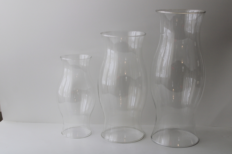 hand blown glass hurricanes, chimney candle shades large medium small
