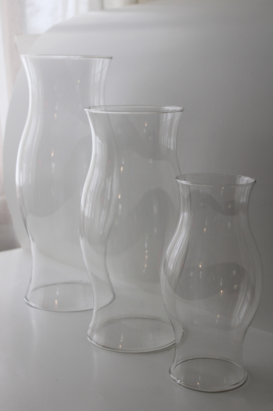 hand blown glass hurricanes, chimney candle shades large medium small