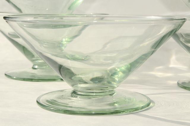 hand blown glass salad bowls or footed dishes, eco friendly green recycled glass
