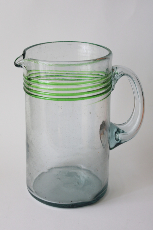 hand blown recycled glass margarita pitcher, vintage Mexican glass, retro barware