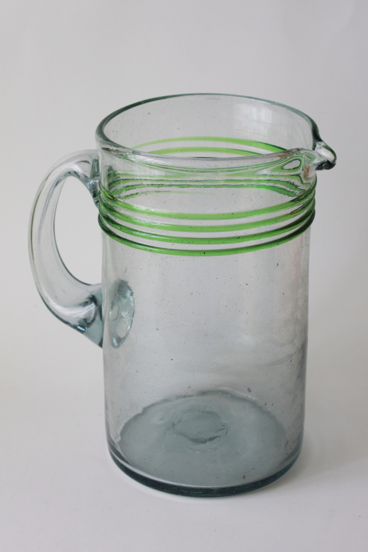 hand blown recycled glass margarita pitcher, vintage Mexican glass, retro barware