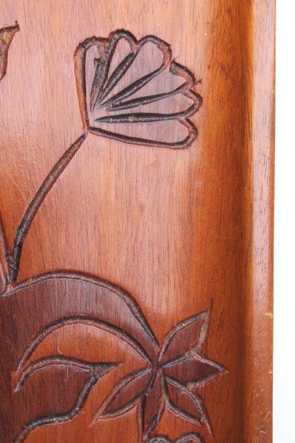 hand carved wood tray made in Haiti, tree of life retro flowering tree