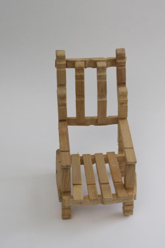 hand crafted chair for dolls or tiny plant stand, made from wood clothespins