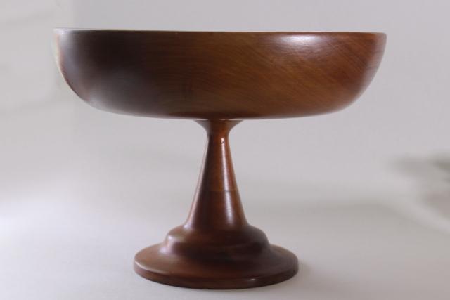 hand crafted cherry wood pedestal bowl, rustic natural sustainable wood