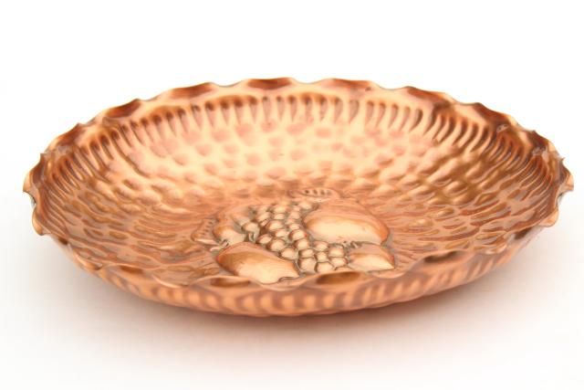 hand hammered wrought copper fruit bowl, mid century vintage Gregorian solid copper