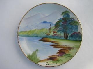 hand painted Japan, lot of vintage china plates, landscape scenes
