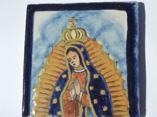 hand painted Mexican Talavera pottery tiles Mary Our Lady of Guadalupe