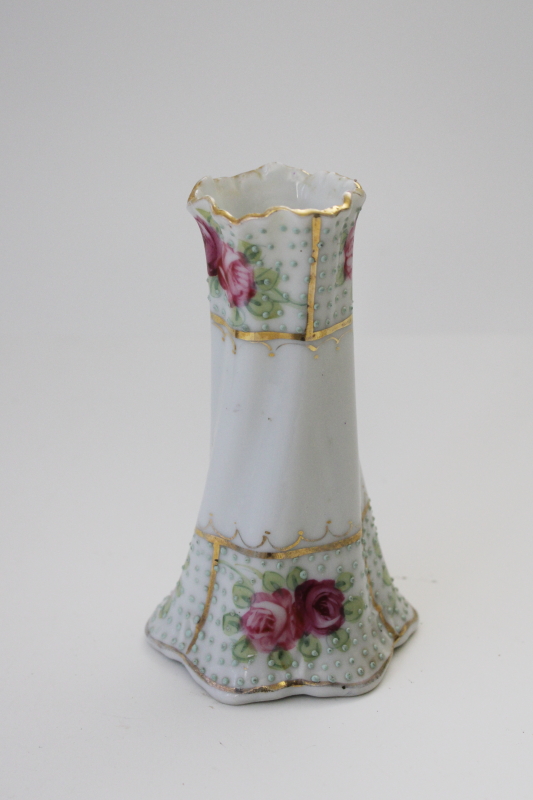 hand painted Nippon china vase or hatpin holder, M wreath mark 1910s 20s vintage Morimura