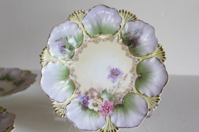 hand painted antique china plates, flower leaf mold, unmarked RS Prussia