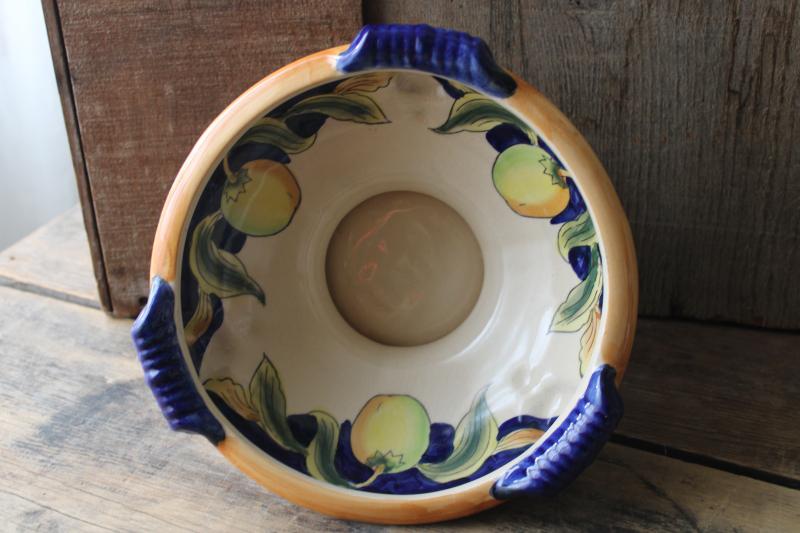 hand painted ceramic planter bowl w/ mediterranean fruit, lemons, olives, caper berries?