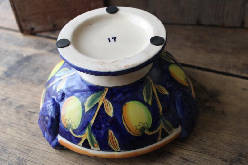 hand painted ceramic planter bowl w/ mediterranean fruit, lemons, olives, caper berries?