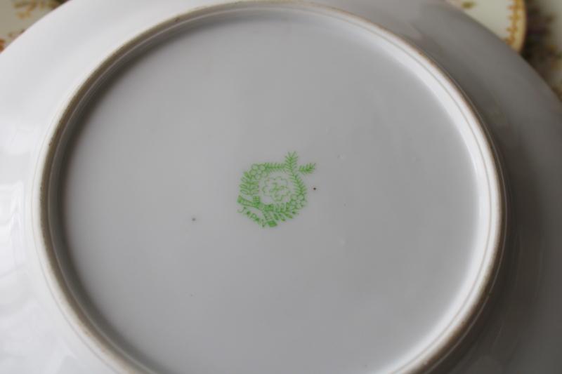 hand painted china plates Hotta Yu Shoten Japan cherry blossom mark 1920s 30s