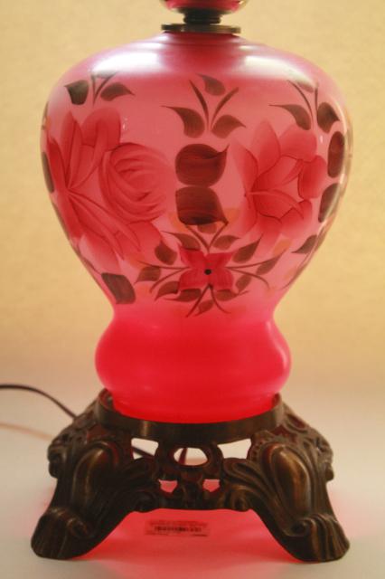 hand painted glass parlor table lamp w/ hurricane shade, gone with the wind lamp