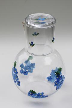 hand painted glass tumble up, bedside table carafe bottle w/ tumbler drinking glass