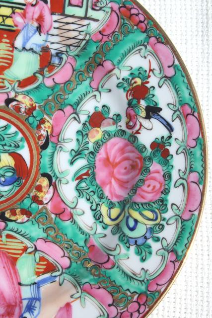hand painted porcelain plates famille rose medallion vintage Hong Kong china