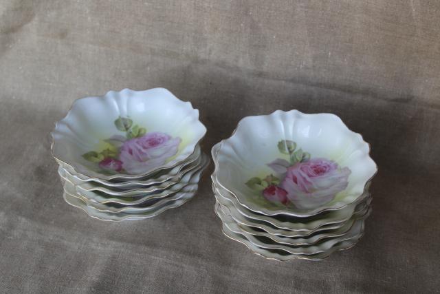 hand painted roses antique R S Germany china dessert dishes or berry bowls set of 12