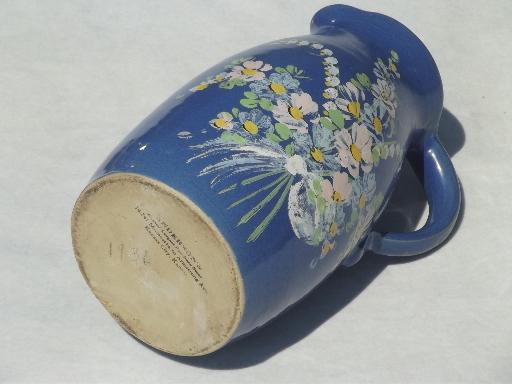 hand painted stoneware pitcher dated 1936, vintage Ransburg pottery?