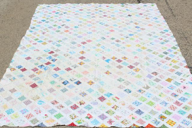 hand stitched cathedral window quilt, 30s 40s vintage cotton print fabrics