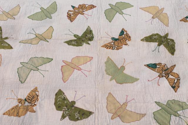 hand stitched vintage applique quilt top w/ butterflies or moths, sawtooth point border