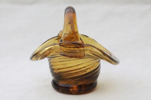 hand-blown amber glass mini pitcher & basket, vintage Mexican art glass