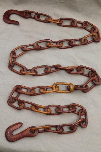 hand-carved wood chain w/ wooden links, primitive vintage folk art ...